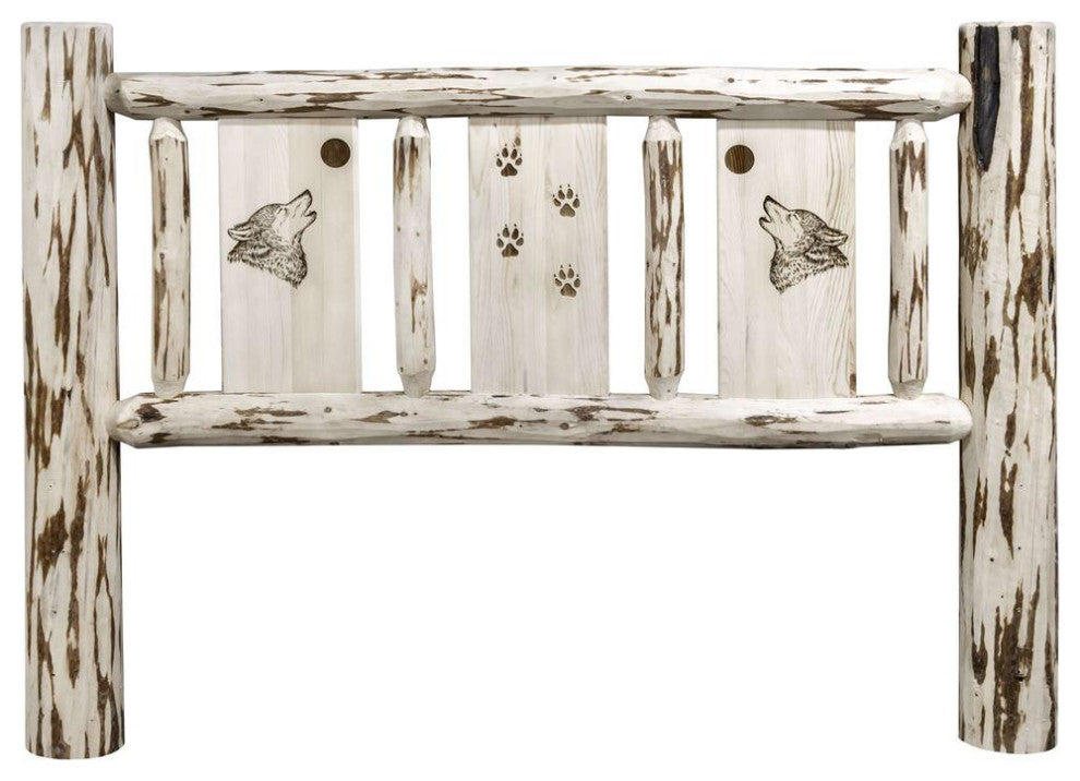 Montana Collection Twin Headboard w/ Laser Engraved Wolf Design, Ready to Finish