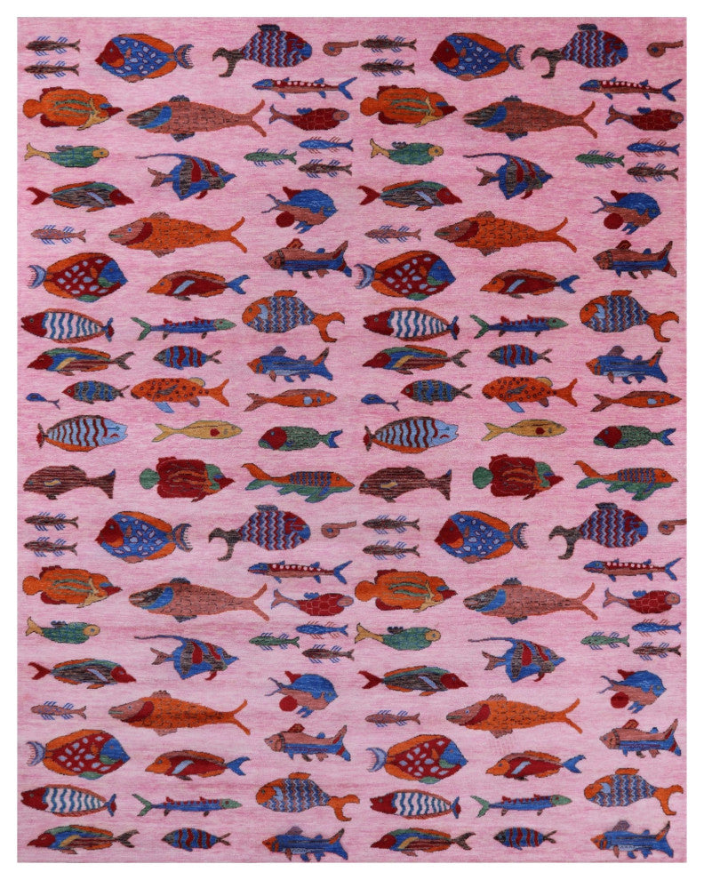 8' 1" X 10' 2" Gabbeh Fish Design Hand-Knotted Wool Rug - Q15520