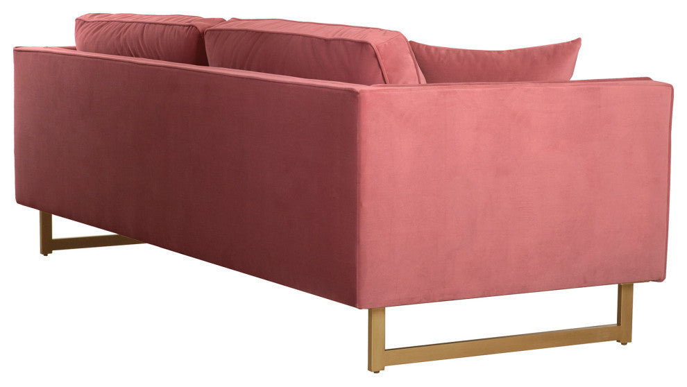 Lenox Velvet Sofa With Brass Legs, Pink