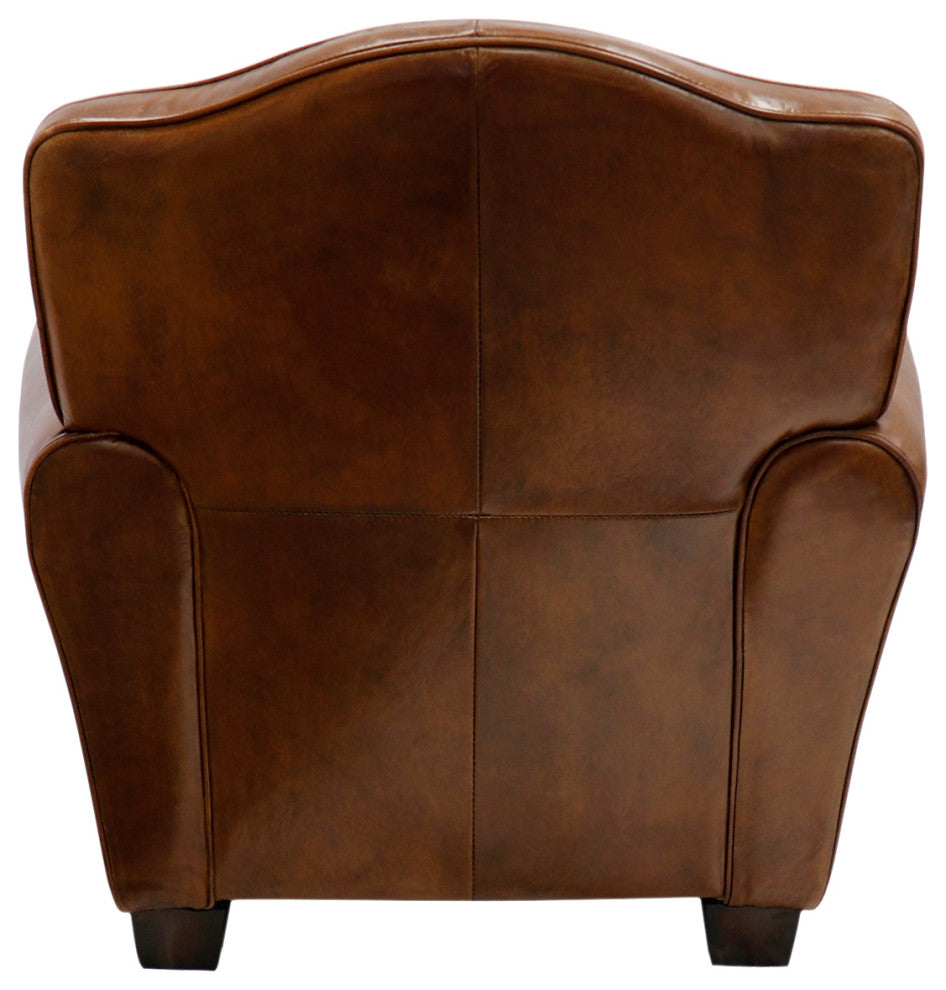 Pasargad Home Palermo Genuine Leather Wing Chair, Brown