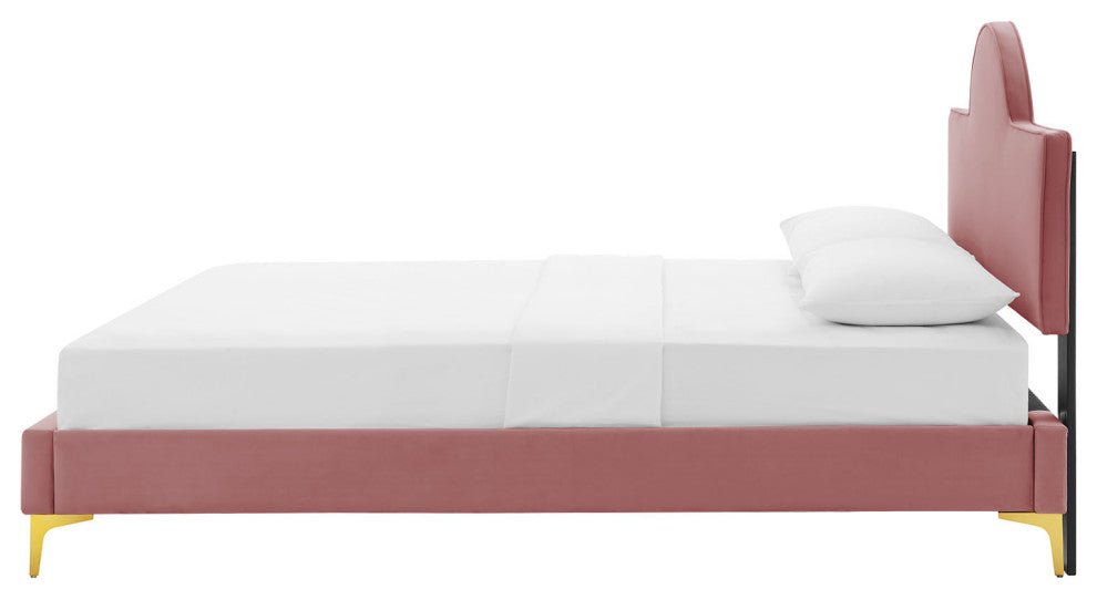 Platform Bed Frame, Queen Size, Pink, Velvet, Modern, Bedroom Guest Suite