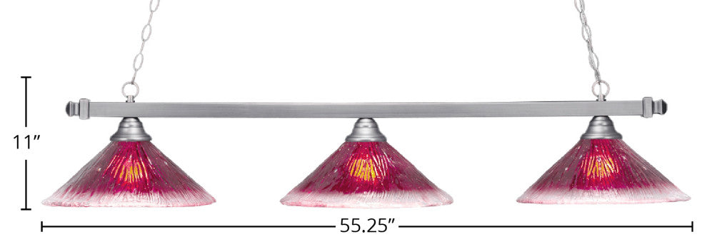 Square 3-Light Bar, Brushed Nickel/Raspberry Crystal
