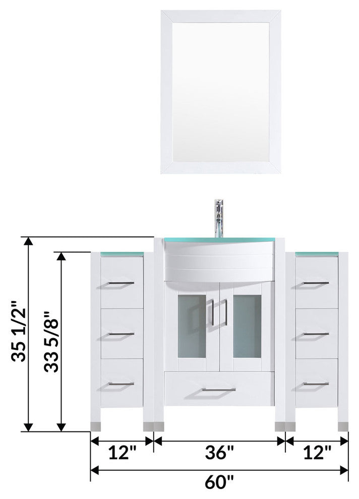 60" White Vanity, 36" Double Sink Base, Double 12 Drawer Bases, LV3-C6-60-W