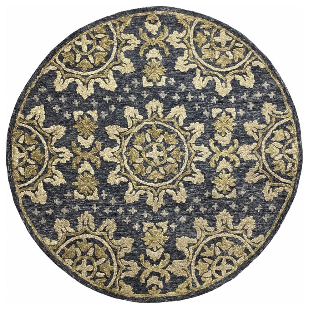 5" Round Gray and Beige Decorative Area Rug