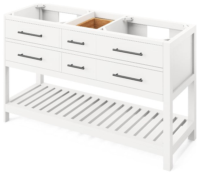 Wavecrest Contemporay White 60" Double Bowl Vanity, Black Granite Top