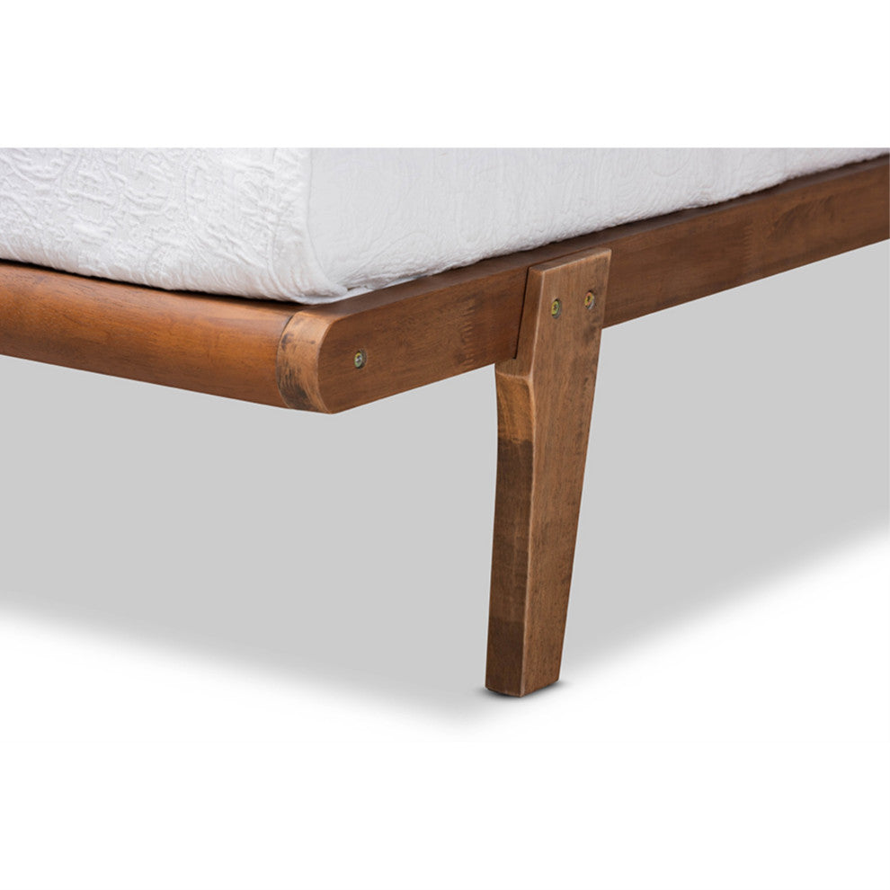 Kaia Mid-Century Modern Walnut Brown Finished Wood Twin Size Platform Bed Frame