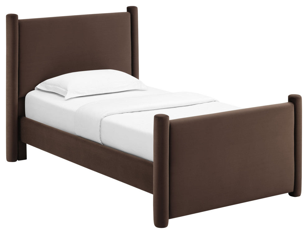 Rael Performance Velvet Twin Platform Bed, Chocolate Brown