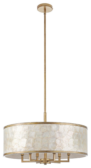GetLedel 24" 6-Light Capiz Shell Drum Chandelier, Distressed Gold