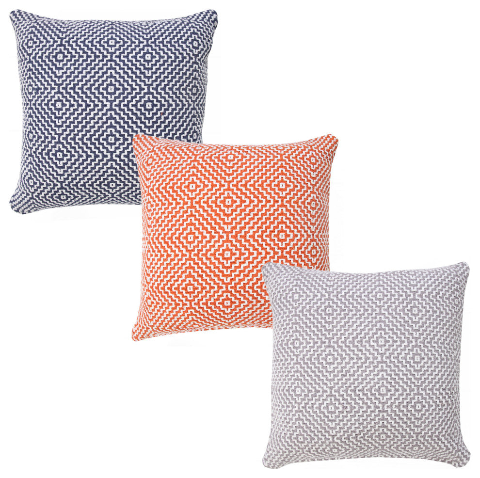 Ox Bay Handwoven Orange/White Diamond Organic Cotton Pillow Cover, 20"x20"