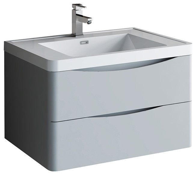 Fresca Tuscany 32" Gloss Gray Wall Hung Cabinet With Integrated Sink