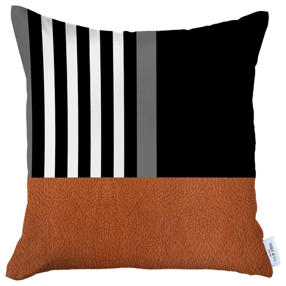 Brown and Black Printed Geometric Throw Pillow