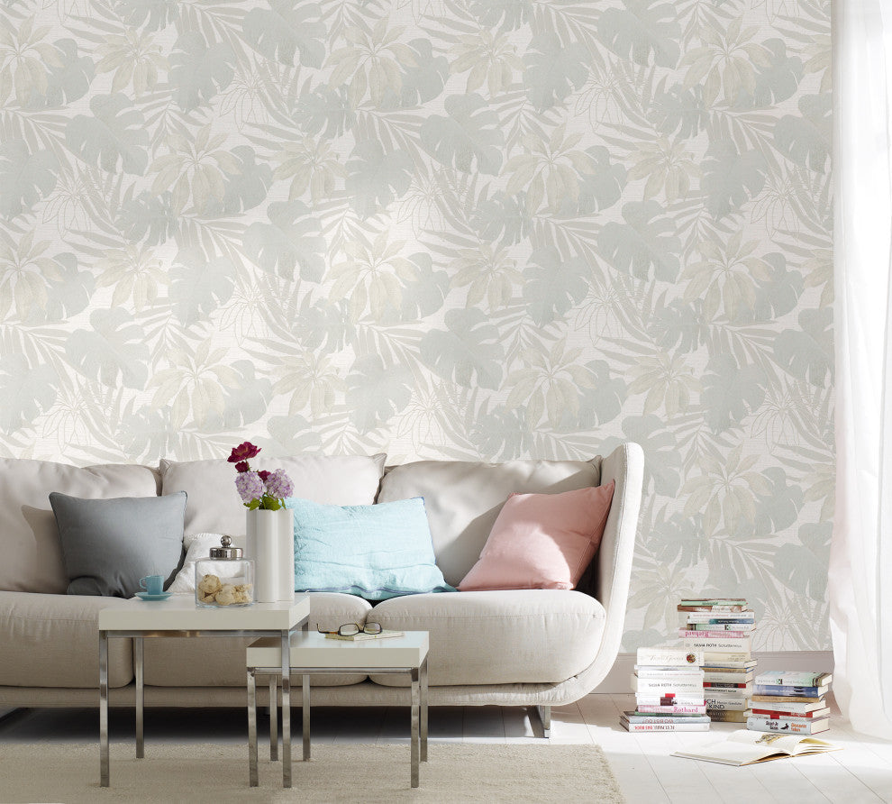 Nona Cream Tropical Leaves Wallpaper Bolt