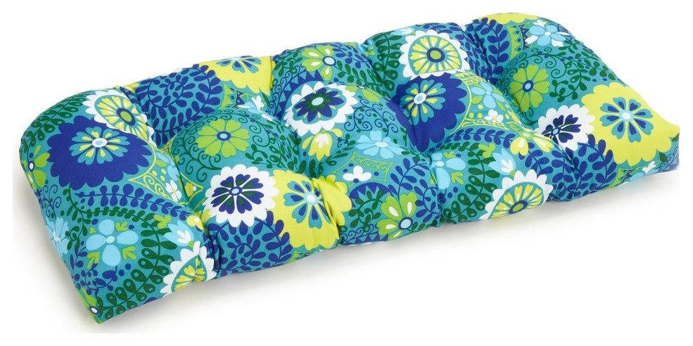 42"x19" U-Shaped Solid Polyester Tufted Settee/Bench Cushion, Luxury Azure