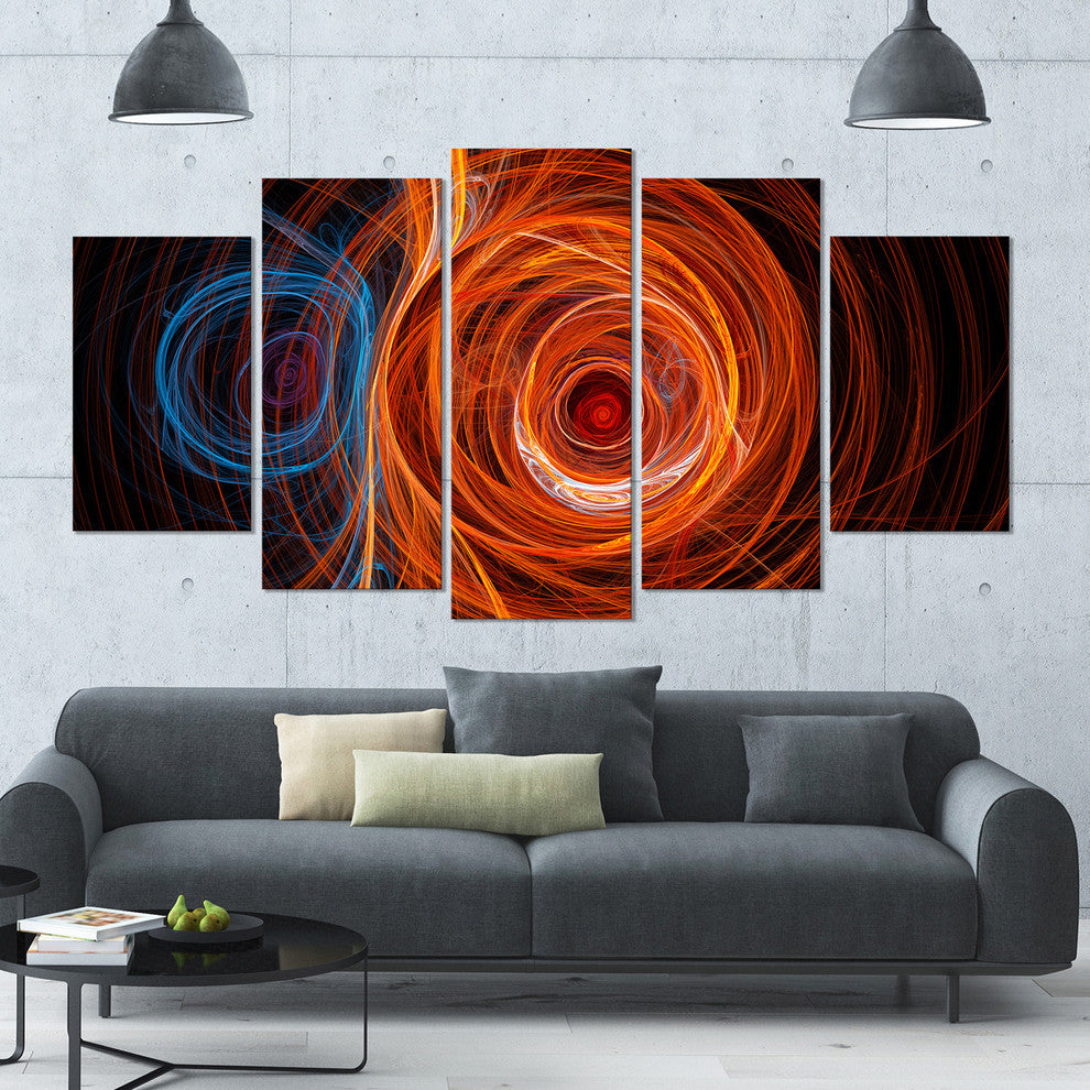 Brown Abstract Fractal Circles, Contemporary Canvas Art Print, 60"x32", 5 Panels