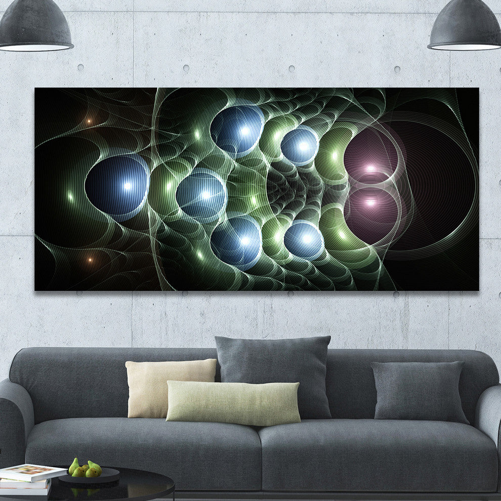 Light Blue 3D Surreal Circles, Oversized Abstract Canvas Art Print, 60x28
