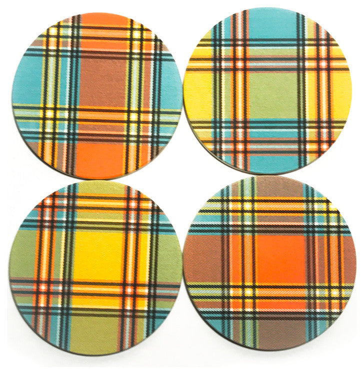 Plaid Coaster Set, Colorful