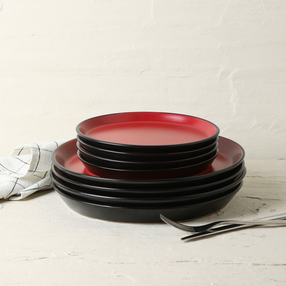 Stone Lain Albie Stoneware 20 Piece Dinnerware Set With Pasta Bowls, Red