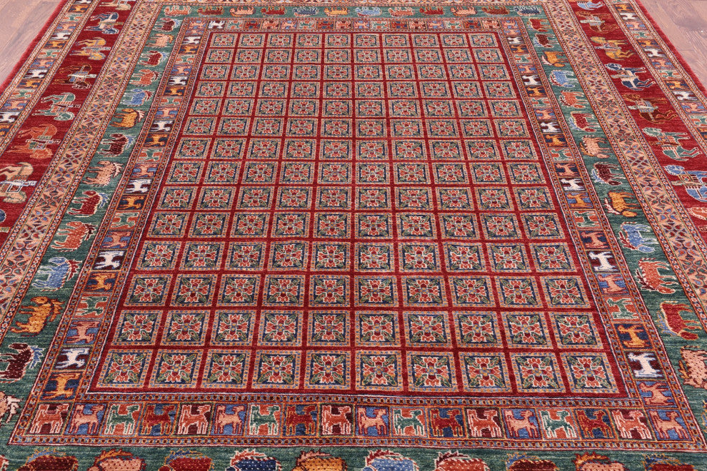 Handmade Antiqued Pazyryk Historical Design Wool Rug 8' 2" X 10' 2" Q7664