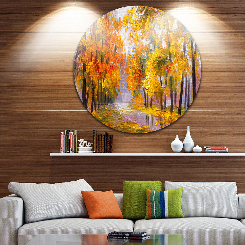 Full Of Fallen Leaves, Landscape Round Wall Art, 36"