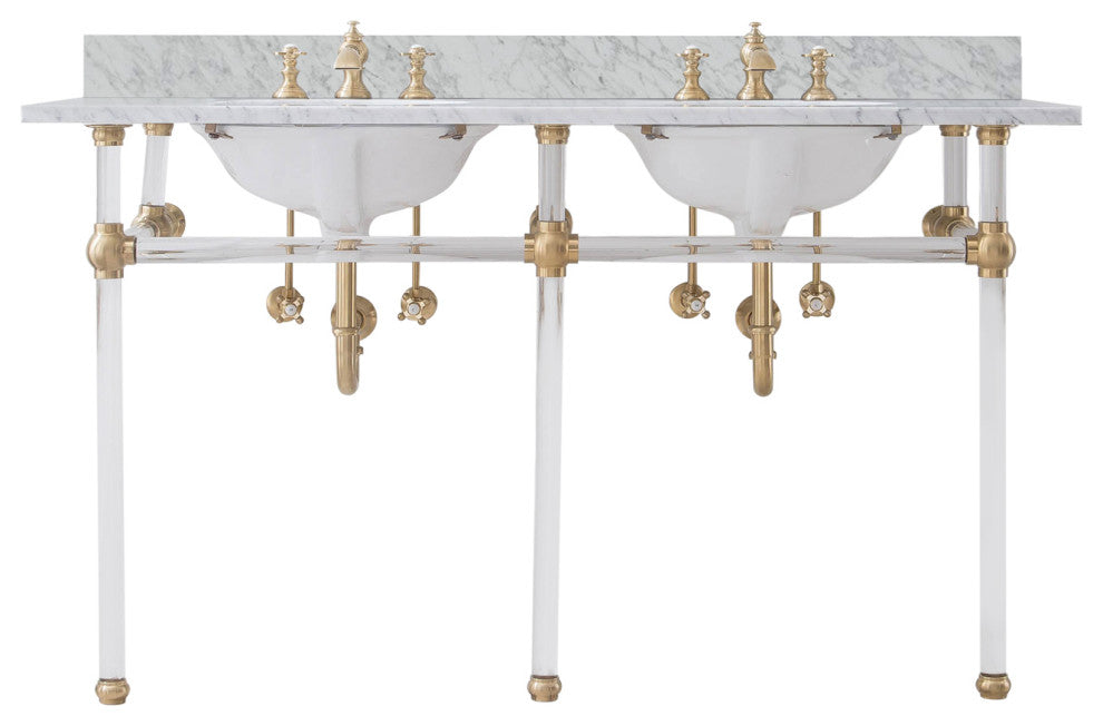 Empire 60" Wide Double Wash Stand, P-Trap, Countertop With Basin, Faucet