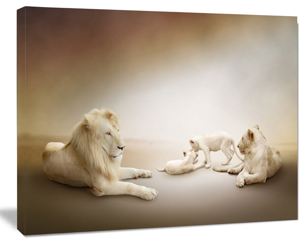 White Lion Family, Animal Canvas Wall Art, 20"x12"