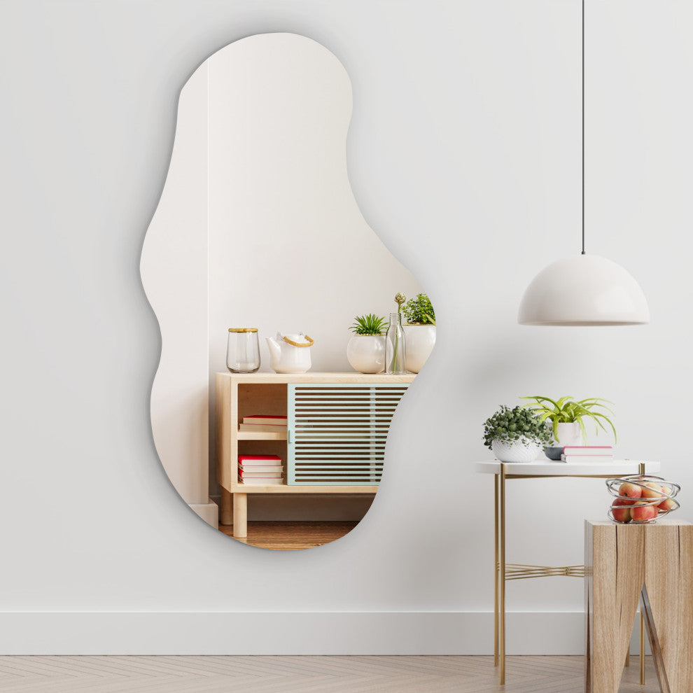 Asymmetrical Mirror, Decorative Irregular Cloud Mirror, White, 36x20