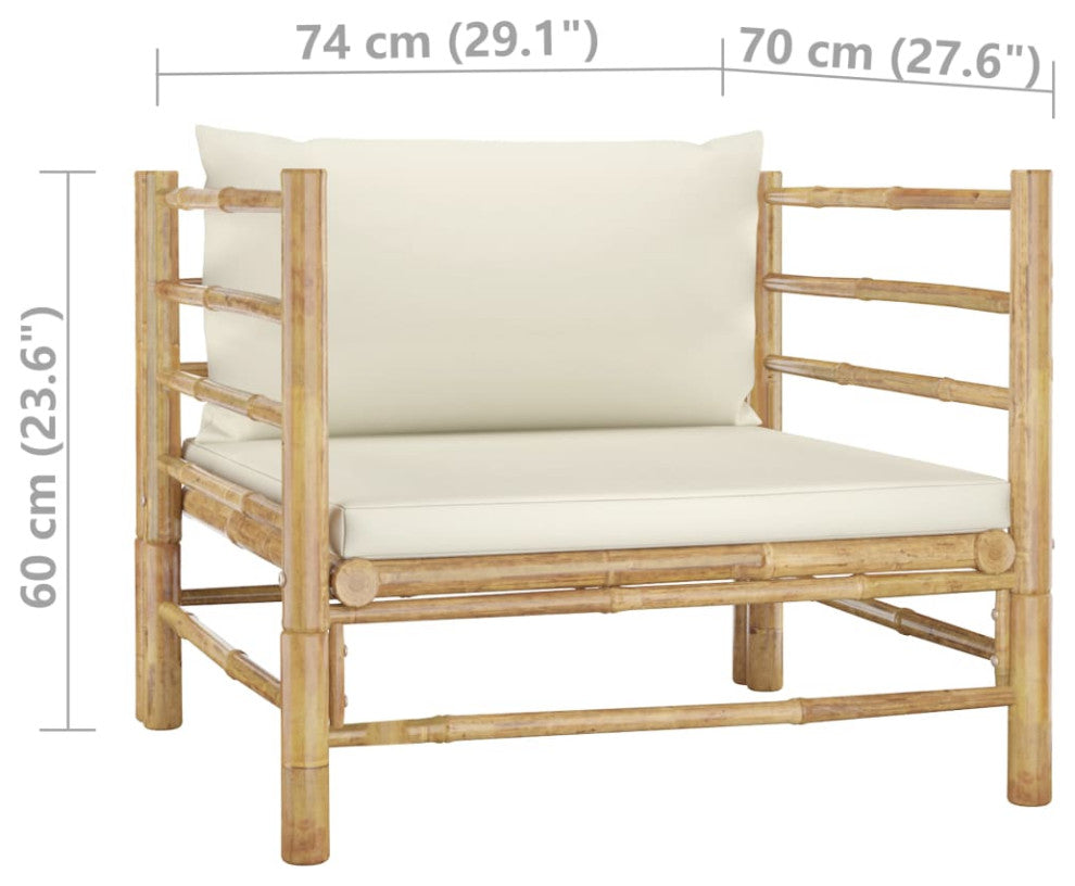 vidaXL Patio Sofa With Cream White Cushions Bamboo