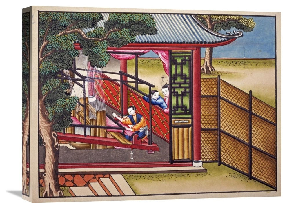 "Weaving Silk On a Loom" Artwork, 22" x 16"