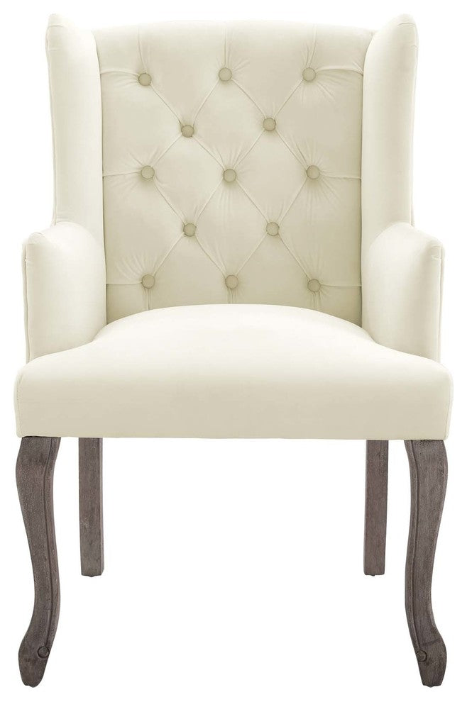 Realm French Vintage Dining Performance Velvet Armchair, Ivory