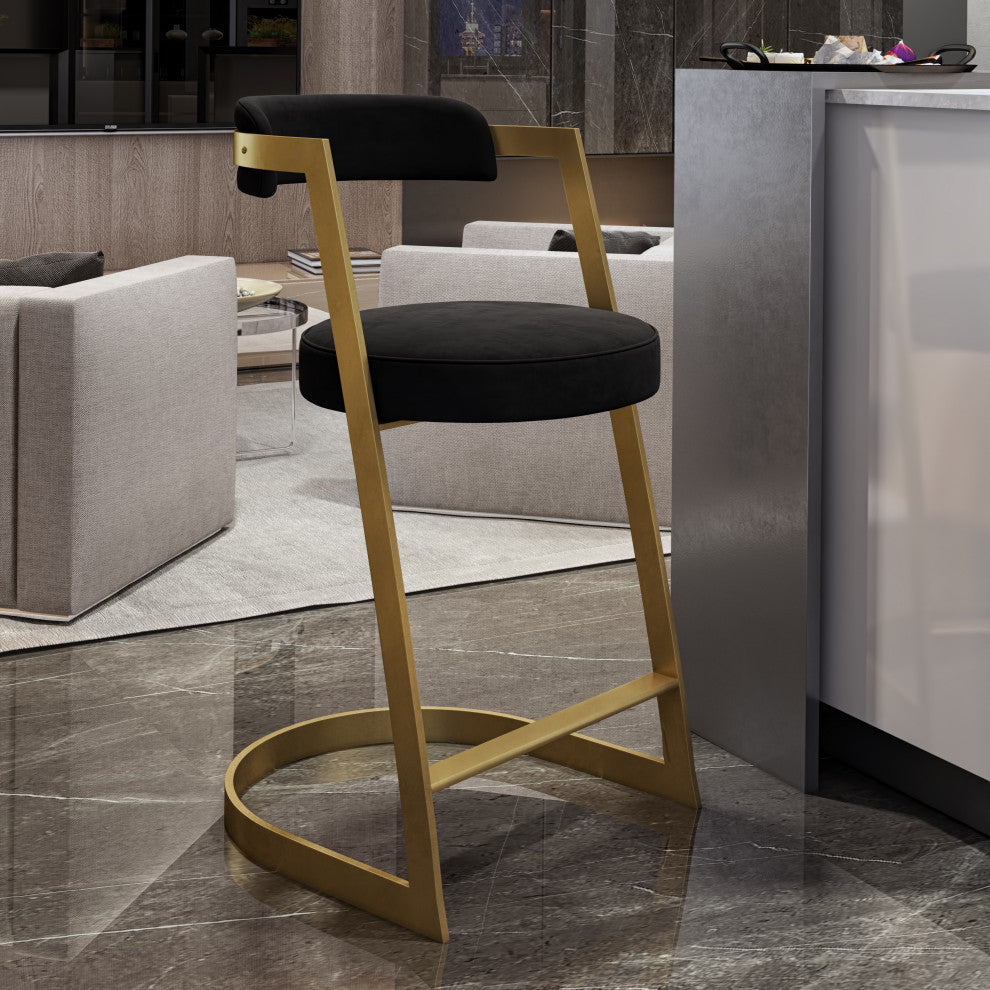 Modrest Shandra Black Velvet, Gold Counter Stool