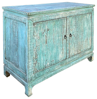 Distressed Turquoise Aqua Blue Rough 2 Doors Credenza Sideboard Console Hws4344