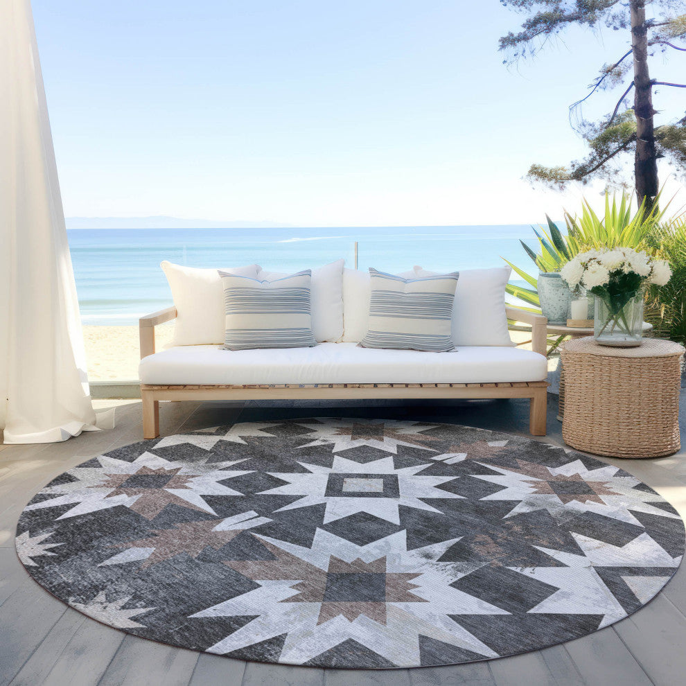 Machine Washable Indoor/Outdoor Chantille ACN1893 Graphite 8' x 8' Round Rug