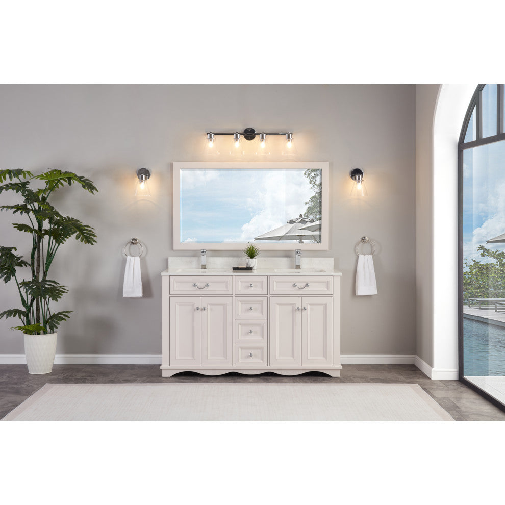 Legion Furniture WS2512 Series Bathroom Sink Vanity, Dreamy White, 60", Artificial Stone Top, Double Sink