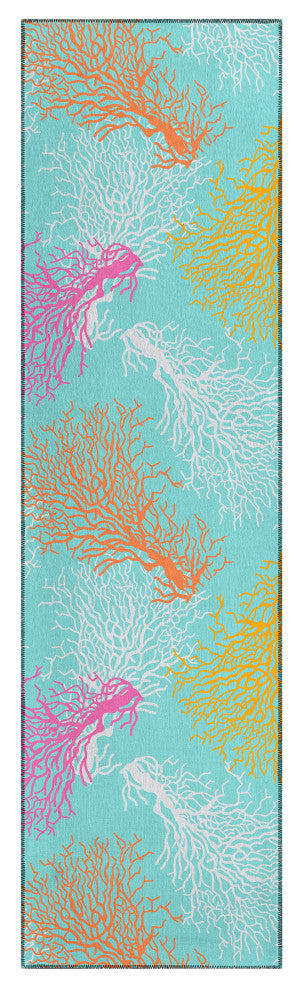 Indoor/Outdoor Seabreeze SZ3 Teal Machine Washable 2'3" x 7'6" Runner Rug