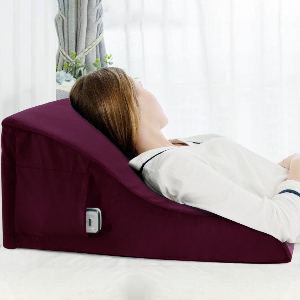 Reading Pillow Bed Foam Wedge Adult for Back Support, Wine Red, 24x9x21