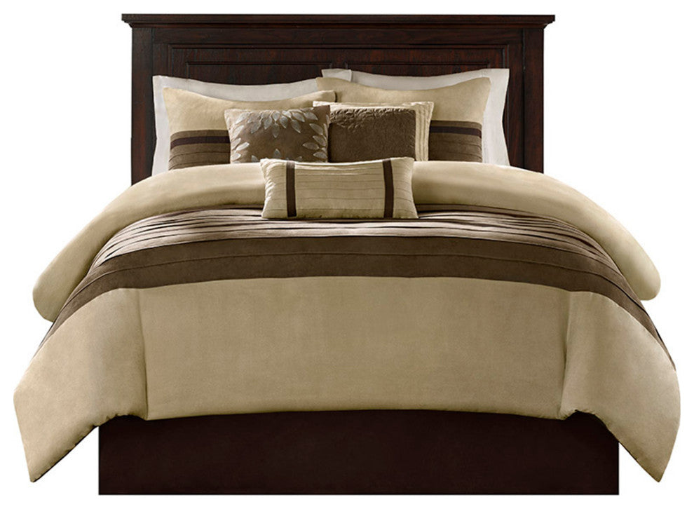 Madison Park Palmer Vera Microsuede 7-Piece Comforter Set, Natural Brown