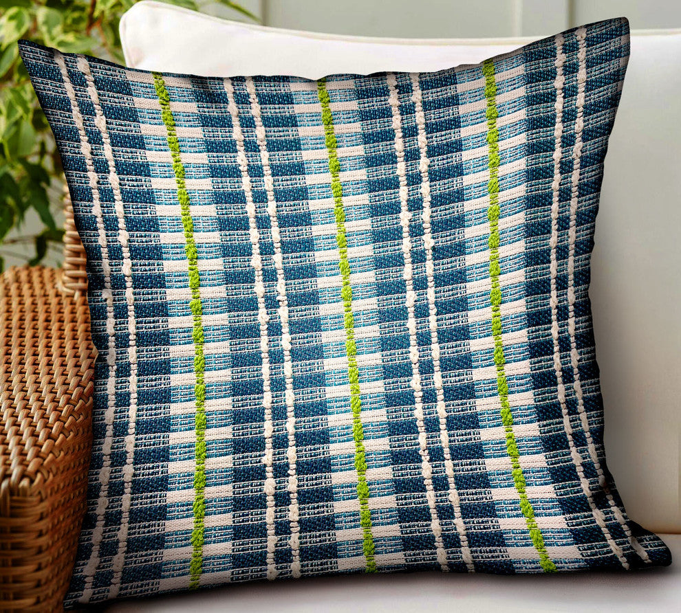 Plutus Garden Tassel Blue Stripes Luxury Outdoor/Indoor Throw Pillow, 20"x20"