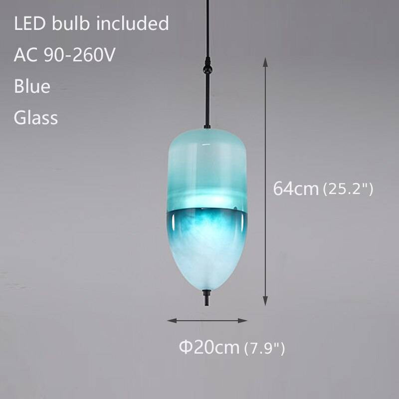 Blue/White Drop-shaped Glass LED Hanging Lamp for Kitchen Island, Blue, D