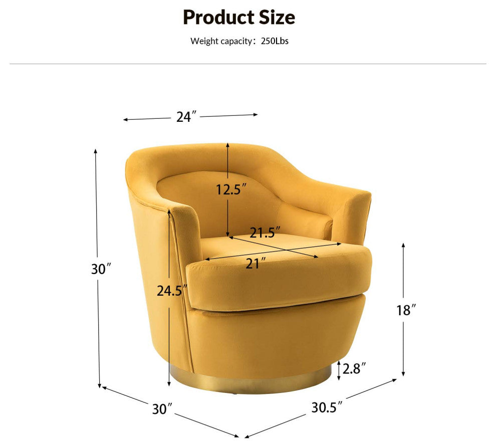 Burkhard Swivel Barrel Chair With Metal Base Set of 2, Mustard