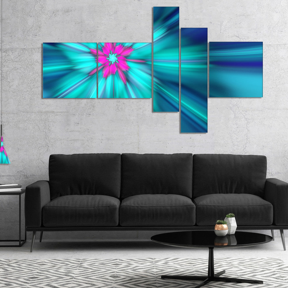 Rotating Blue Fireworks, Floral Canvas Art Print, 60"x32", 5 panels