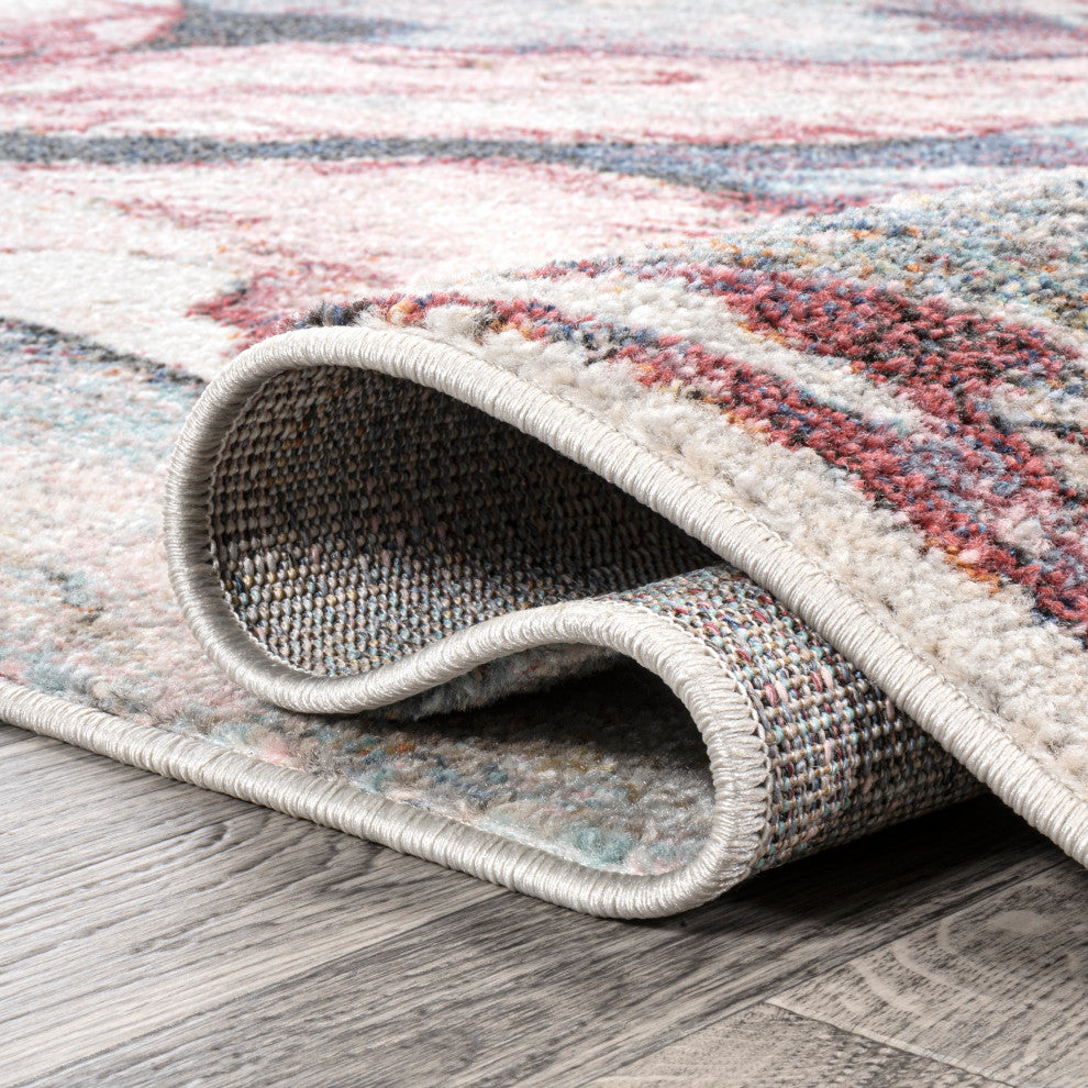 Pastello Modern Abstract Muted Flowers Area Rug, Pink/Gray, 2x8