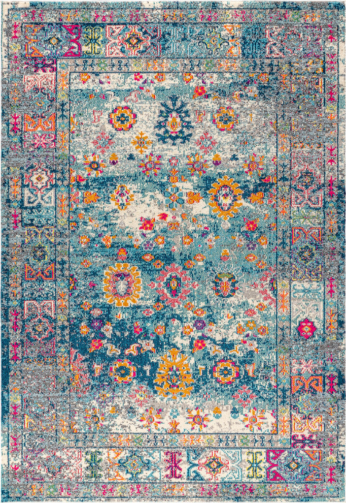 Bohemian Flair Boho Vintage Faded Area Rug, Navy/Cream, 5x8