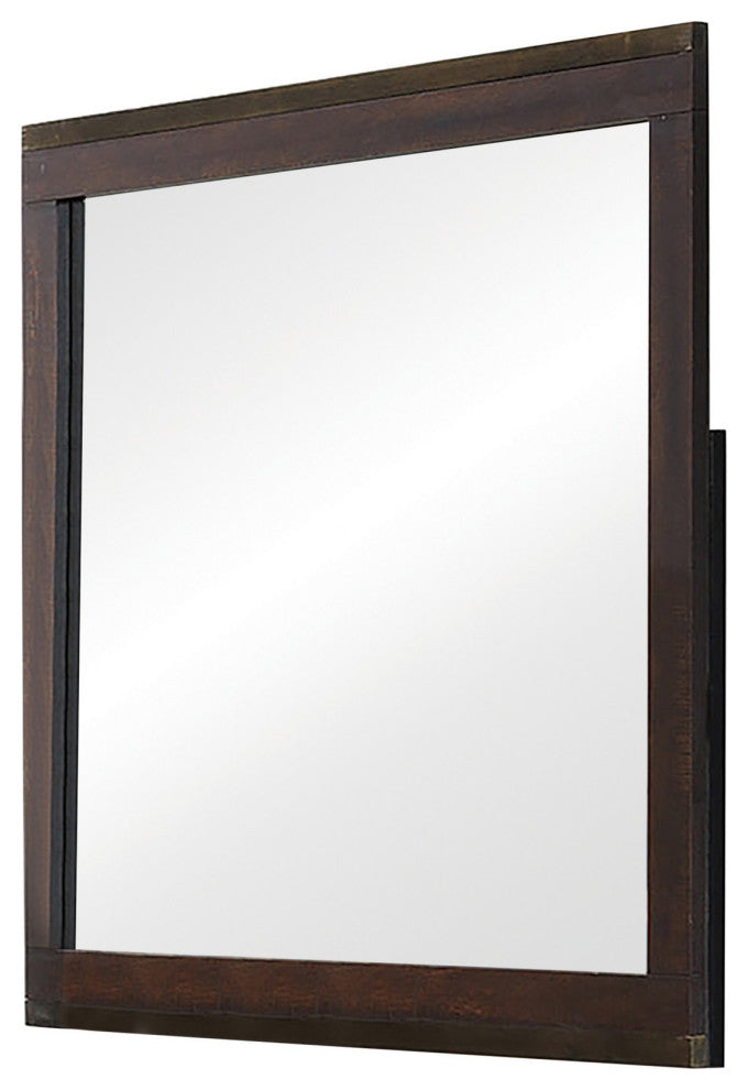 Benzara BM230506 Wooden Frame Mirror With Mounting Hardware, Dark Brown