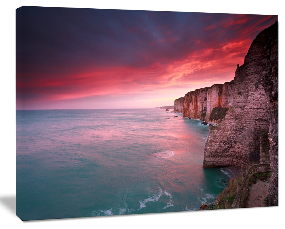 Dramatic Sunrise over Sea and Cliffs, Beach Photo Canvas Print, 20"x12"