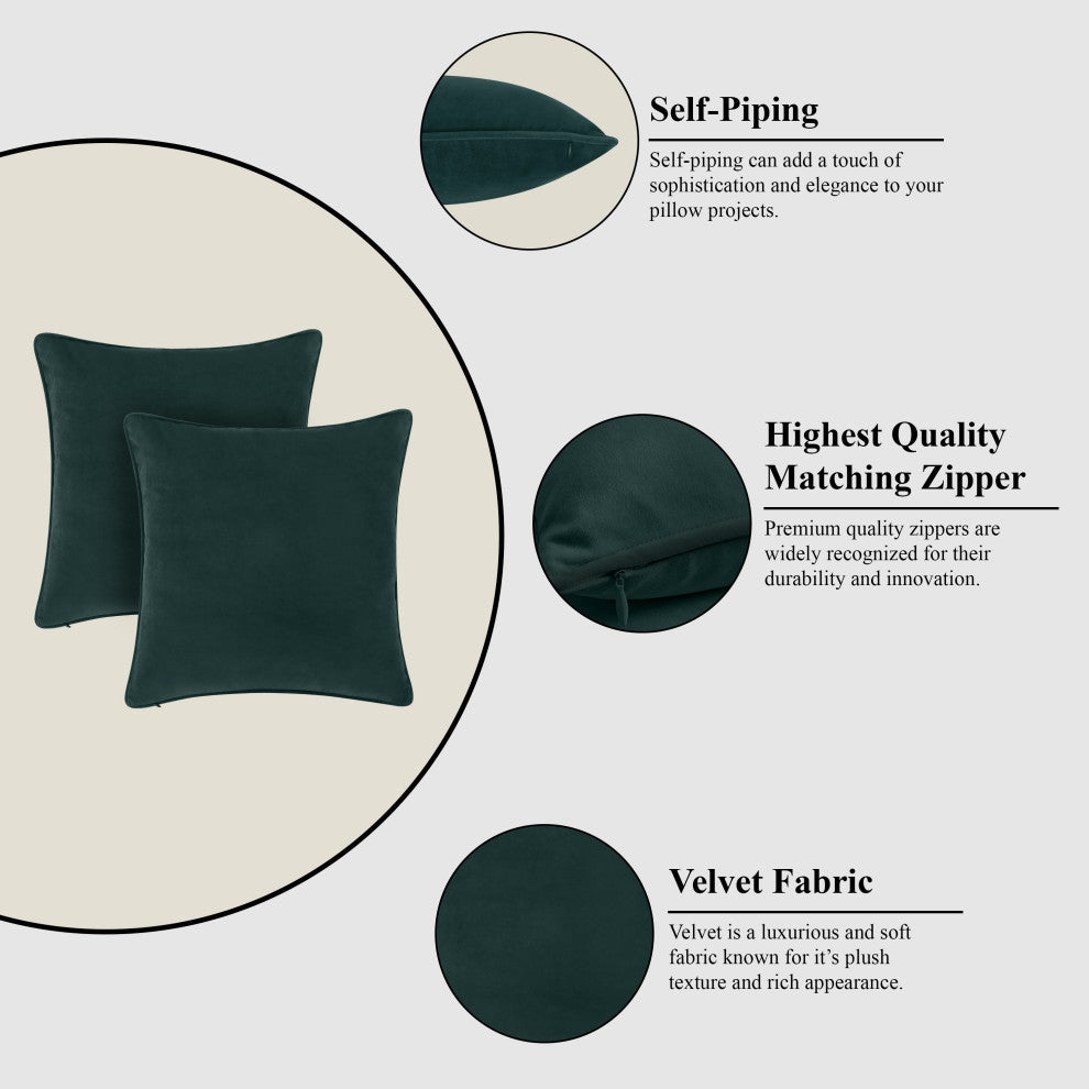 A1HC Soft Velvet Throw Pillow Covers Only, Set of 2, Forest Green, 22"x22"
