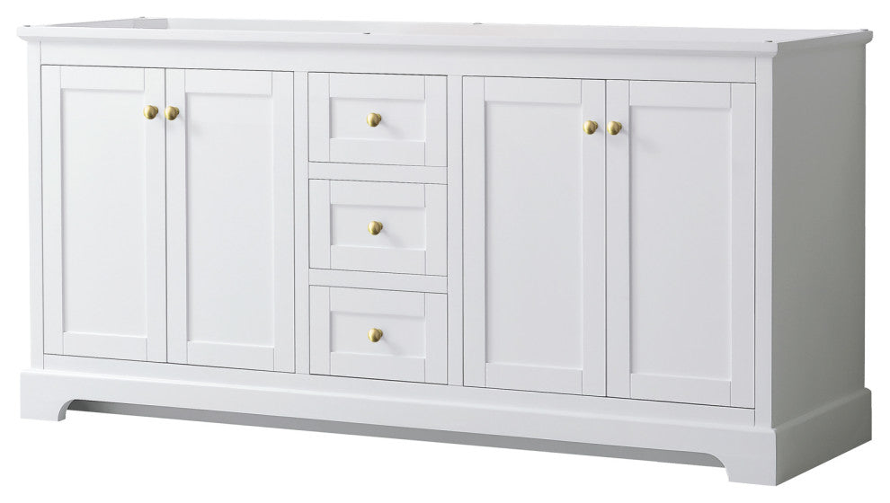 72" Double Bath Vanity, White, No Countertop, No Sinks, Gold Trim