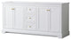 72" Double Bath Vanity, White, No Countertop, No Sinks, Gold Trim