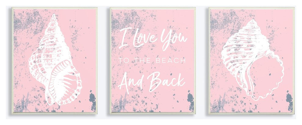 Stupell Ind. Love You To The Beach Pink Wall Plaque Set, 3pc, each 10 x 15