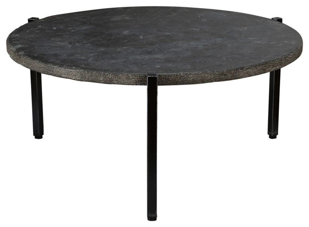 Round Stone and Iron Coffee Table