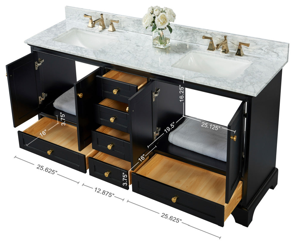 Audrey Vanity Set, Black Onyx, 72", Gold Hardware, No Mirror